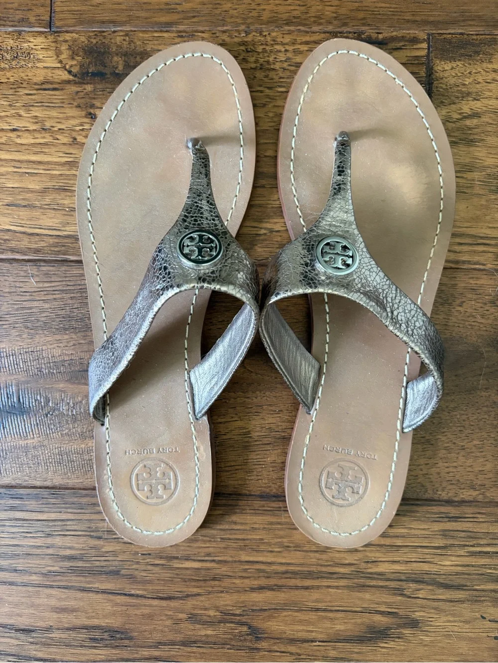 tory burch metallic brown flip flop sandals